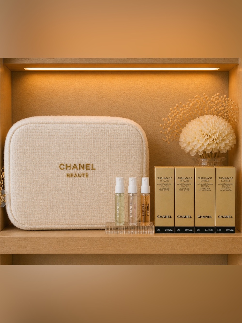 Chanel Beauty Bundle Pouch + Sublimage Skincare + Chanel Perfume Set